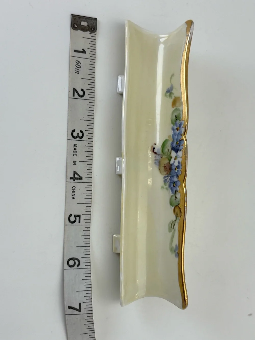Vintage 1940s French Limoges Porcelain Tray with Delicate Blue Flowers and Gold